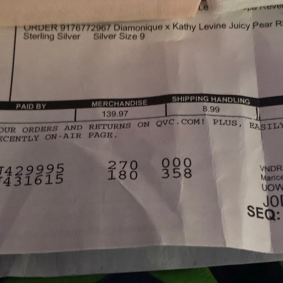 The Diamonique Collection By Kathy Levine Juicy Pear Sterling Silver Ring SIZE 9 - Picture 8 of 9